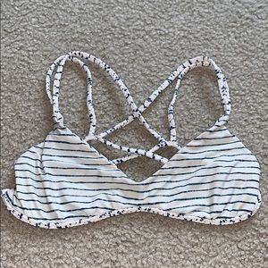 Frankies Bikinis Blue Striped Cross Back Bikini